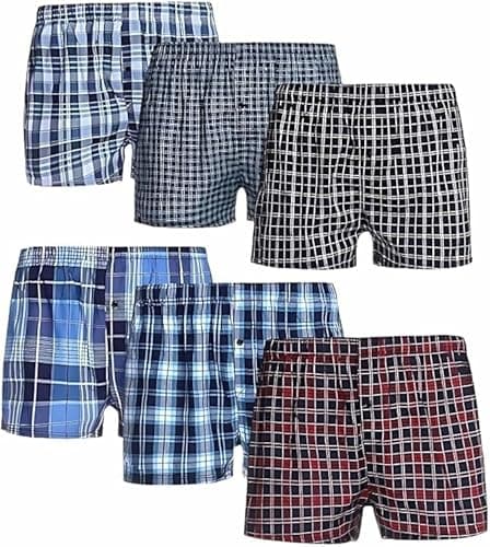 Image of LE11® Men’s Woven Boxer Shorts 3 Pack – Cotton Rich Loose Fit Underwear – Breathable Boxers with Button Fly – Soft Waistband Trunks – Lightweight Men’s Underpants – Assorted Colours- XXL
