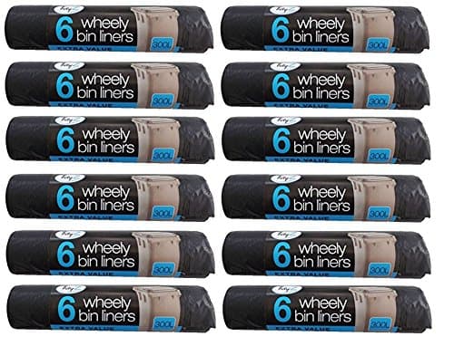 Image of Tidyz 12 X 6 Wheelie Bin Extra Large Liners 300L Black Dustbin Rubbish Tip Refuse Sacks Waste Garbage Thick Big Bags Super Strong Heavy Duty Fits Bins 230 x 143cm