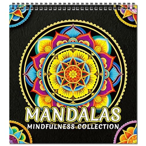Image of FUNLAVIE Adult Colouring Book Mandala Colouring Books for Adults Relaxation and Teens Stress Relief, Spiral Bound Book for Women, Mindfulness Patterns in Mandala Style - Mindfulness Collection