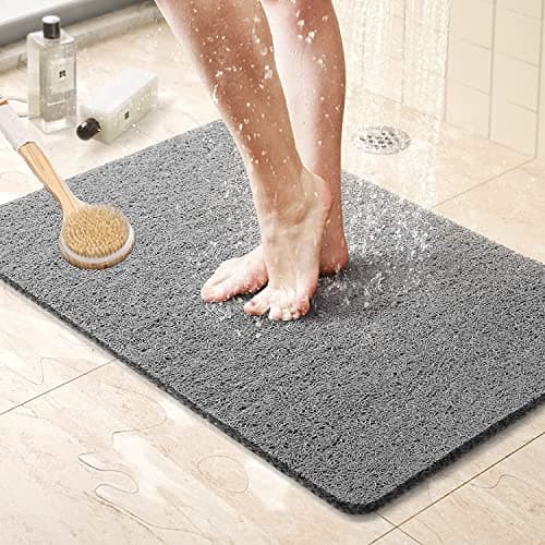 Image of Loofah Shower Mat, Bath Mat Non Slip, Anti Mould Shower Mats for Inside Shower, 60 x 40 cm Shower Mats with Drain, Washable Bath Mats for Bathroom Floor, PVC Bathtub Mat for Elderly, Quick Dry (Grey)
