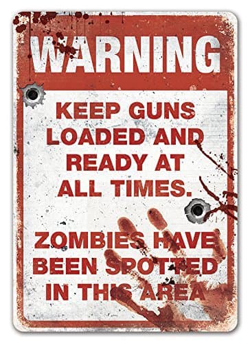 Image of Warning Zombie - Metal Wall Sign Plaque - Walking Dead Series Inspired Halloween