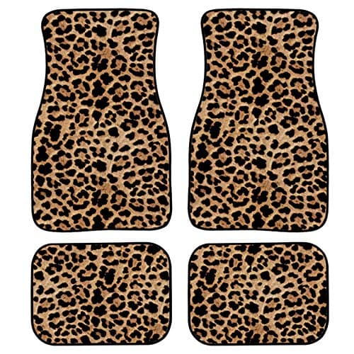Image of UNICEU Classic Cheetah Leopard Print Front Rear Car Carpet Floor Mats All Weather for Women Men Car Decorative Accessories Durable Foot Pads Universal Fit for Most Trucks SUV Sedan, Brown, 4pcs
