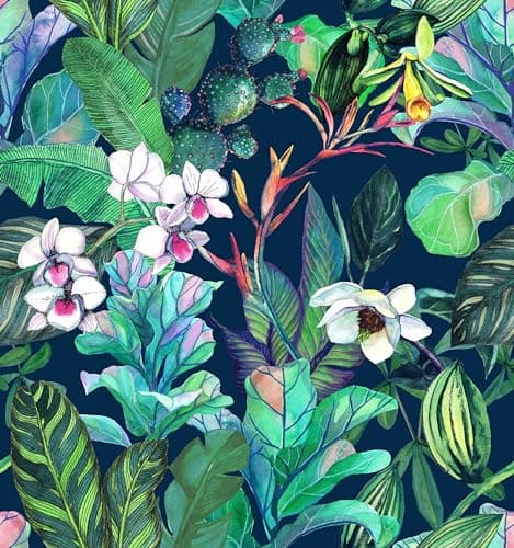 Image of SOEWIOU Tropical Palm Leaves Flowers Wallpaper, 300 * 44.5cm Thicken Removable Waterproof Green Leaf Wallpaper for Living Room, Bedroom, Washroom, Cabinet Wall