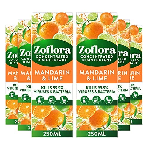Image of Zoflora Mandarin & Lime 6pc x 250ml, Concentrated 3-in-1 Multipurpose Disinfectant Kills 99.9% of Bacteria & Viruses