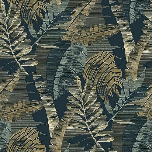 Image of Belgravia Decor Sarika Blue Gold Wallpaper 1602 - Tropical Jungle Palm Leaf