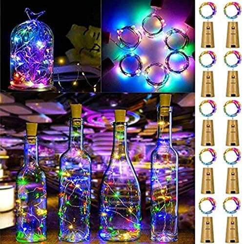 Image of FANSIR Wine Bottle Lights with Cork, 10 Pack Battery Operated LED Cork Silver Wire Fairy Mini String Light for Party Birthday Wedding Christmas DIY Table Centrepiece Indoor/Outdoor Decor (Multicolor)