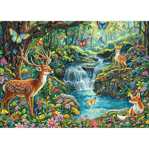 Image of HUADADA Jigsaw Puzzles for Adults 1000 Pieces Forest Deer 1000 Piece Jigsaw Puzzles for Adults Birthday Gifts for Women Man