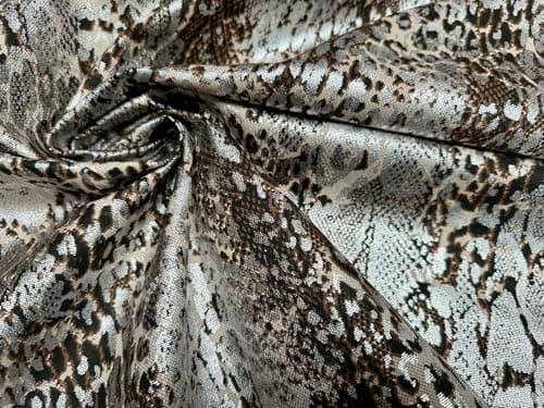 Image of Metallic Snake Skin Print Python Leopard Animal Fabric Linen Look Cotton Blend Curtain Decor Dress - 140cm Wide - Silver (2 Metres)