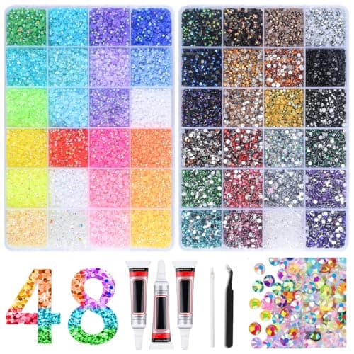 Image of Bedazzling Kit Bedazzle Kits, 48 Colors Diamond Rhinestones 3mm 48000 Pcs Resin Jelly Flatback Gems, Bedazzling Kit with Glue & 3Pcs Tools for Diamond Art, Clothes, Shoes, Nail Art, Books, Phone Cases