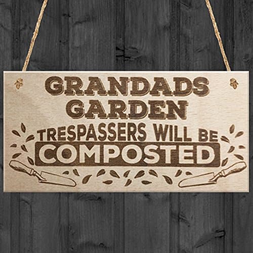 Image of Red Ocean Grandads Garden Trespassers Composted Novelty Wooden Hanging Plaque Gift Sign