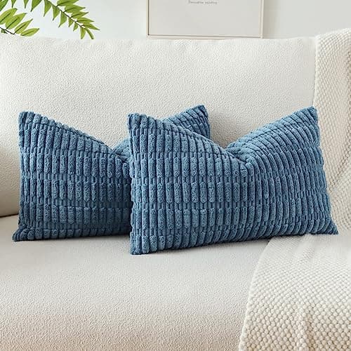 Image of JOTOM Corduroy Soft Striped Throw Pillow Case 40x60 cm Boho Decorative Throw Pillow Covers Lumbar Cushion Case Couch Home Decor Cushion Covers for Sofa Bedroom 16x24 Inch Set of 2 (Dusty Blue)