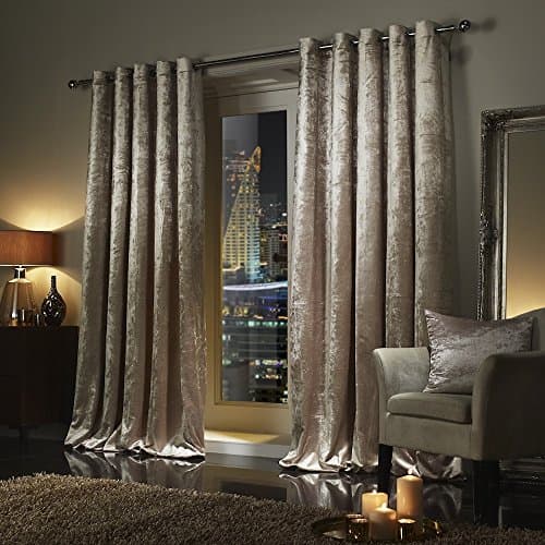 Image of viceroy bedding Pair of Crushed Velvet Curtains Faux Velour EYELET RING TOP Fully Lined Curtains TAUPE (46" Width x 54" Depth)