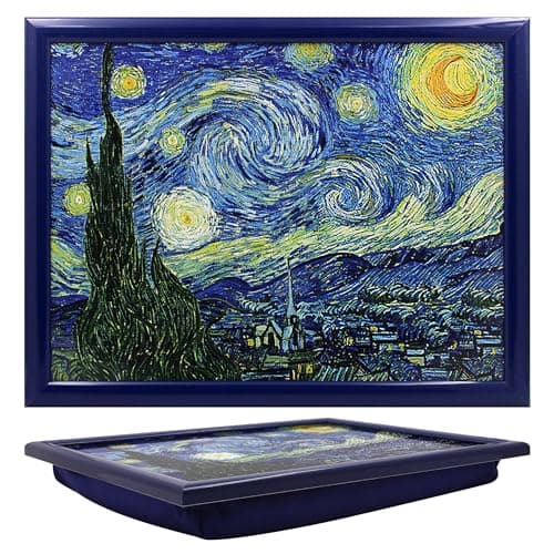 Image of Lesser & Pavey Starry Night Cushioned Lap Tray | Bean Bag Lap Trays With Padded Cushion | For Drinks Food Breakfast Laptop | Lovely Cushioned Lap Tray For Home & Office - Vincent Van Gogh