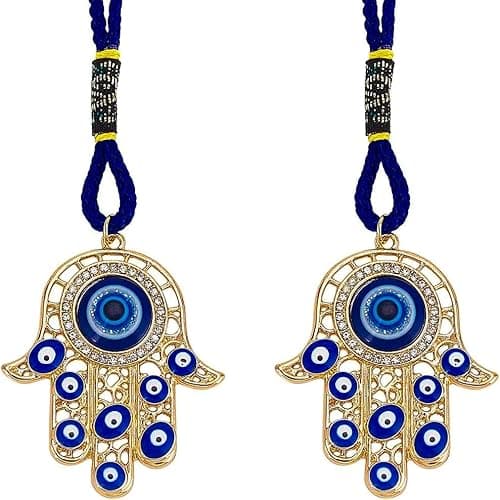 Image of CRASPIRE 2pcs Hamsa Hand Car Pendant Evil Eye Hanging Decorations Ornament Pendant Amulet Blue Protection Alloy Enamel Accessories Gift for Car Rear View Mirror Balcony