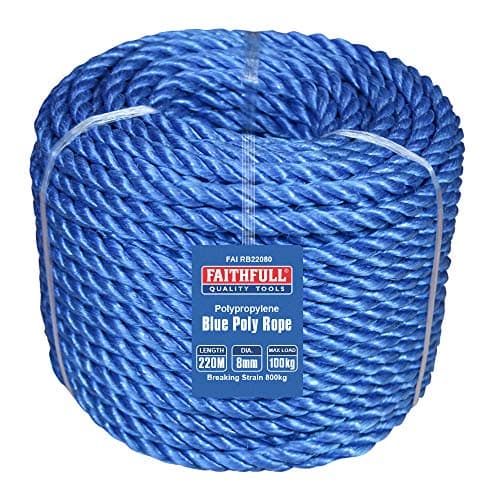 Image of Faithfull FAIRB22080 Blue Poly Rope Coil 8mm Dia x 220M Max Load 100kg, Breaking Strain 800kg