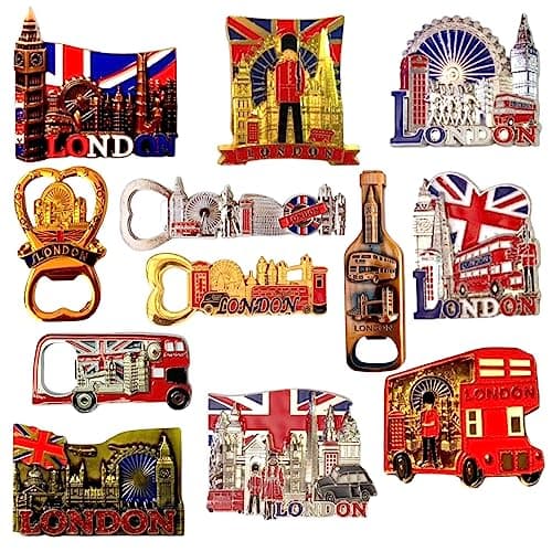 Image of 12 London Souvenir Magnets - London Bottle Opener Magnet - England Souvenirs Fridge Magnet - Union Jack Metal Magnet