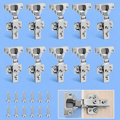 Image of 10 Pcs Heavy Duty 35mm Cabinet Hinges, Slide-on 110 Degree Full Overlay Self Closing Hinges for Kitchen Cabinets, Bathroom, Wardrobe, Cupboard, Folding Doors with Screws