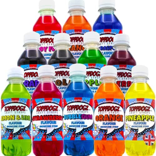 Image of ToppDogz Slush Syrup for Ninja Slushie machine Glycerol Free|Slush Puppie & Snow Cone| Slushy|No artificial sweeteners or any unnecessary additives|Big Pack-12x250ml