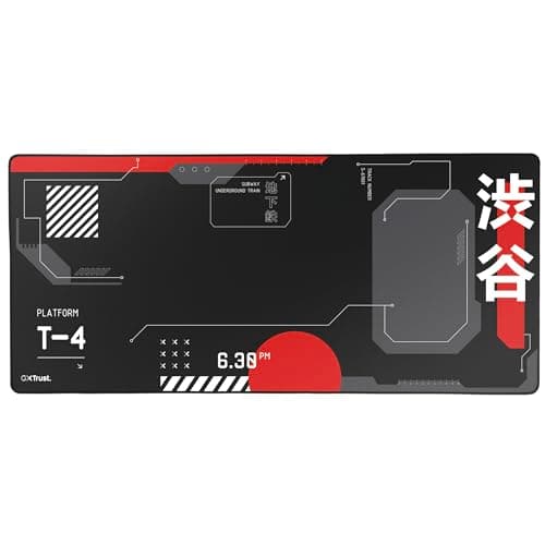 Image of GXTrust 759 XXL Gaming Mouse Pad Japan Black, Large Desk Mat 90x40cm with Stitched Edges, Optimised Surface Texture, Rubberised Anti-skid Bottom Mousepad Japanese Tokyo Shinkansen Train Travel