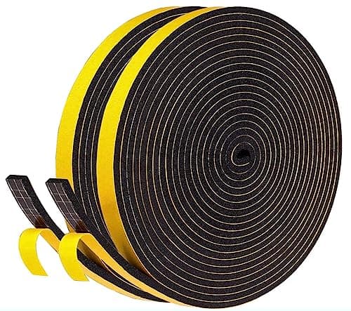 Image of Draft Excluder Foam Seal Tape, 9mm(W) x 3mm(T) High Density Adhesive Foam Weather Strip Seal for Window and Door, 2 Rolls, Total 10M Long Black
