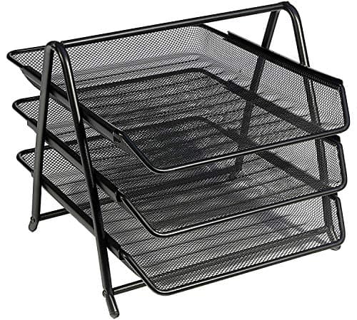 Image of OSCO 3 Tier Wire Mesh Letter Tray Desk Organiser, Steel Mesh Paper Filing Magazine Rack, A4 & Foolscap Document Sorter for Office & Home, Easy Assembly, Durable & Space-Saving, Black