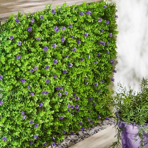 Image of Garden Mile Artificial Trellis Fake Leaf Purple Flower Hedge Garden Privacy Screening Panel Plant Flower Living Wall Panels Realistic Violet Bloom Wall Privacy Living Wall Fence 60 x 40 cm