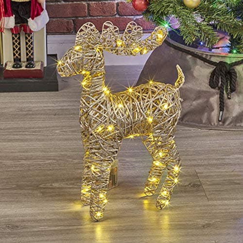 Image of Light Up LED Reindeer Stags, 45cm Illuminated Christmas Decoration Ornament Figurines, Battery Powered 3xAA Christmas Display Decor (Gold)