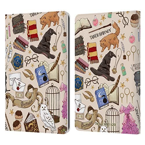 Image of Head Case Designs Officially Licensed Harry Potter Hogwarts Pattern Deathly Hallows XXXVII Leather Wallet Case Compatible With Kindle Paperwhite 1/2 / 3