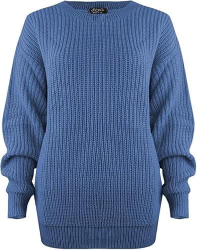 Image of Pretty Attitude Oversized New Ladies Womens Chunky Baggy Jumper Knitted Sweater Thick Top S-XXL 8-22 (UK, Numeric, 12, 14, Regular, Regular, Dark Blue)