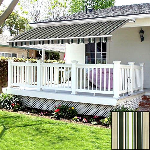 Image of Green Bay 3m Manual Awning - UV Resistant Outdoor Patio Shade Shelter Gazebo Canopy Complete with Fittings and Winder Handle - Multi stripe
