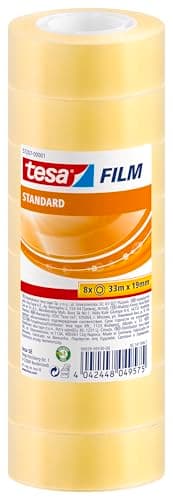 Image of tesafilm Standard Self-Adhesive Clear Tape - Transparent Multi-Purpose Adhesive Tape for Home, Office and School, 33 m x 19 mm - Pack of 8