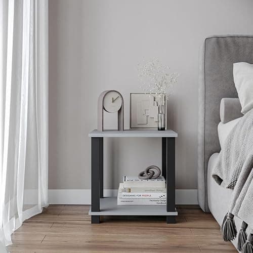 Image of URBNLIVING 2-Tier End Table with Storage Shelf - Compact Wooden Bedside Nightstand for Small Spaces - Durable Wood Construction - Perfect for Bedroom, Living Room, Office Use - Modern Style Table