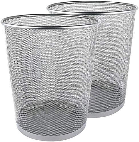 Image of Zuvo Silver Round Metal Mesh Waste Paper Bin Lightweight Pack of 2 (Silver Round)