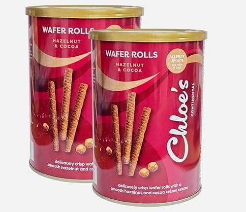 Image of Wafer Rolls Hazelnut & Cocoa, British-Made, Crispy Biscuits with Cream Pack of 2 X 400G By Chloe's