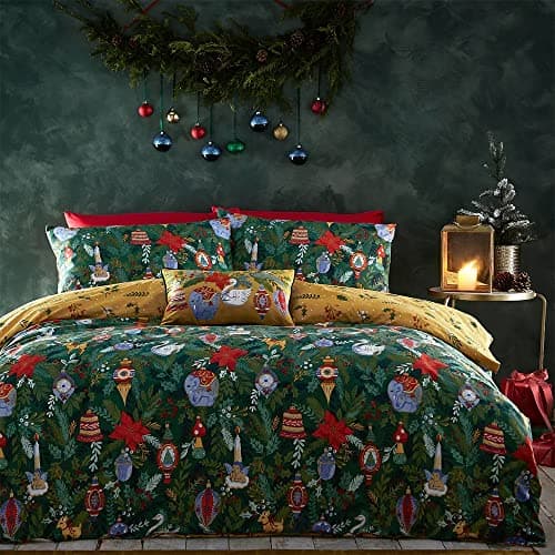 Image of furn Deck The Halls Christmas Duvet Cover Set - Festive Bedding Holiday Décor (Green - King)