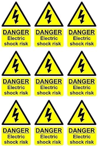 Image of Danger electric shock risk safety sign - Pack of 9 100mm x 66mm Self adhesive stickers - Self adhesive stickers on sheet (300mm x 200mm)