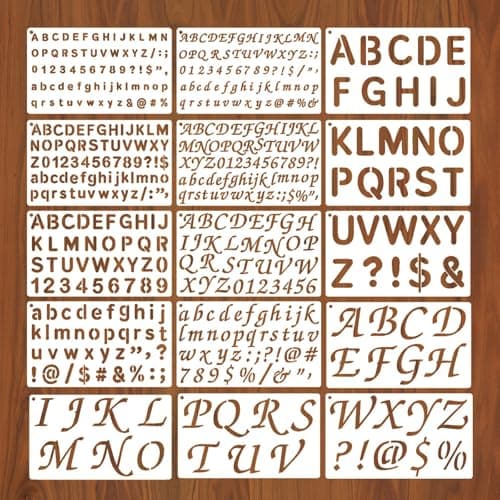 Image of 15 PCS Letter Stencils – Reusable Plastic Calligraphy Alphabet Stencils Set – DIY Art Project Letter and Number Templates for Scrapbook Card Making