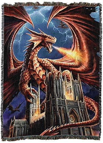 Image of Pure Country Weavers Dragon Fury XL Woven Blanket by Anne Stokes - Fantasy Gift Cotton Tapestry Throw - Made in The USA - 82" x 62"