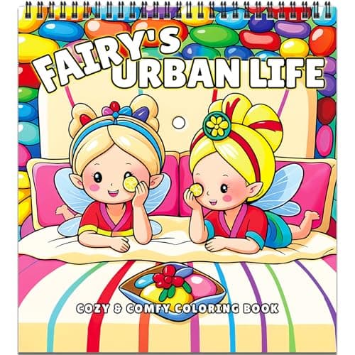 Image of FUNLAVIE Cosy Colouring Book for Adults Relaxation – 32 Cozy City Flower Fairy Scenes, Cute Colouring Books for Teen Stress Relief & Gift for Women, Spiral Bound- Fairy's Urban Life