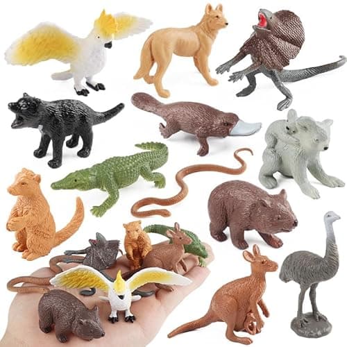 Image of AENIMELY 12pcs Mini Australian Animal Figurines – Realistic Wildlife Models with Kangaroo, Koala, Dingo, Crocodile, Python, Ostrich – Educational Toys for Kids, Cake Toppers, STEM Playset