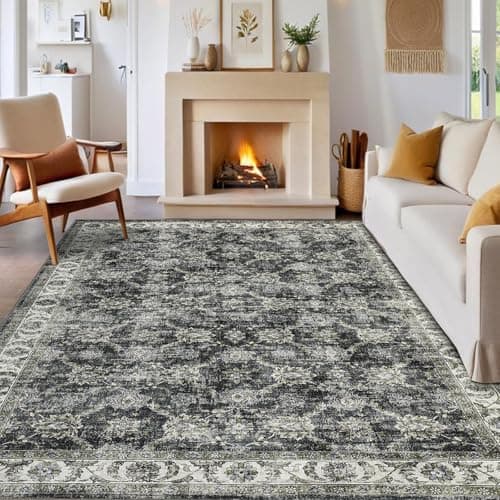 Image of LuxFocus Machine Washable Rugs 120x170cm, Low-Pile Oriental Carpet Bedroom, Vintage Distressed Area Rug Living Room, Non-Slip Traditional Carpets for Dining Room Home Office, Grey