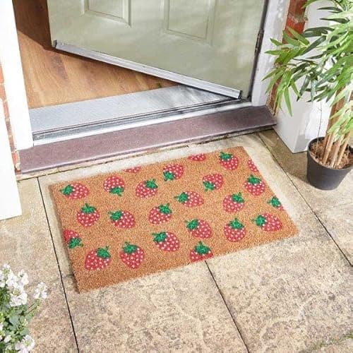 Image of Garden Mile Large Coir Door Mat 75 x 45 cm, Non-Slip PVC Backing, Indoor/Outdoor Weather Resistant Premium Heavy Duty Eco-Friendly Thick Coir Door Mat, Strawberries Design