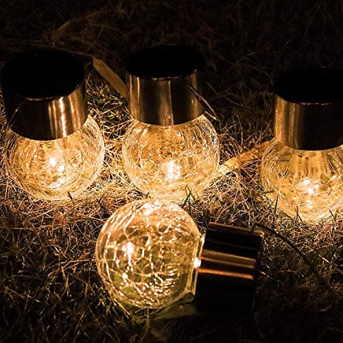 Image of Hanging Solar Ball Lights, 4 Pack Upgrade Cracked Glass Hanging Ball Lights, Last Longer, Waterproof Outdoor Lanterns Decorative Globe Lights Solar Lighting for Garden,Party,Yard,Tree or Lawn