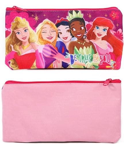 Image of TDL Princess Synthetic Pink Pencil Case for School with Disney Princesses
