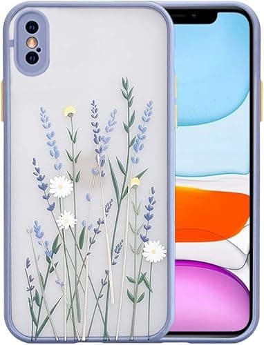 Image of fangke Compatible with iPhone X/XS for Girl Woman, Floral Flower Pattern Slim Design, Protective Hard PC Back with Soft Shockproof TPU Bumper Phone Case for iPhone X/XS- Purple