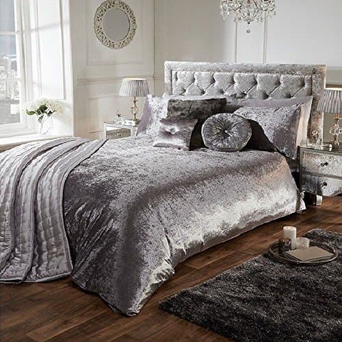 Image of Luxury Crushed Velvet Duvet Quilt Cover Bedroom Bedding Set (Silver Grey, Double)