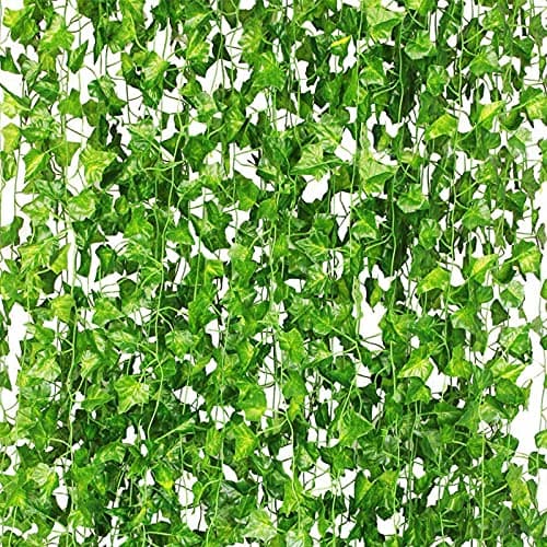 Image of CQURE 48Pcs Artificial Ivy Garland Vines for Room Decor UV Resistant Green Leaves Fake Plants Aesthetic Hanging vines for Bedroom Accessories Wedding Party Garden Wall Decor