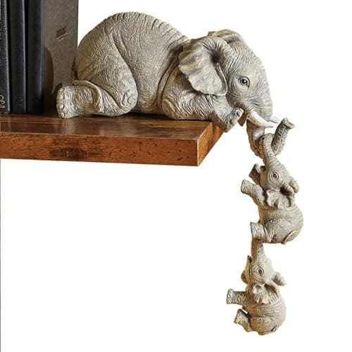 Image of LSDZHK Elephant Shelf Sitter, Mother Elephant Hanging 2 Baby Elephants on the Edge Sitter Figurines Resin Collectable Figurines for Home Decor Gift, Grayish Brown (Resin-Elephant)