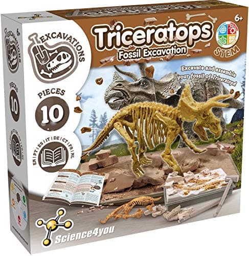 Image of Science4you - Triceratops Fossil Digging Kit for Kids +6 - Excavate and assemble 10 Triceratops Fossiles - Ideal Dinosaur Excavation Kit Toy, Archeology and Paleontology Sets for Kids Age 6+