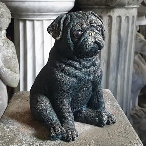 Image of Sitting Pug Puppy Dog Statue Bronze Finish | Indoor Home Outdoor Garden Decoration Ornament Hound Gift